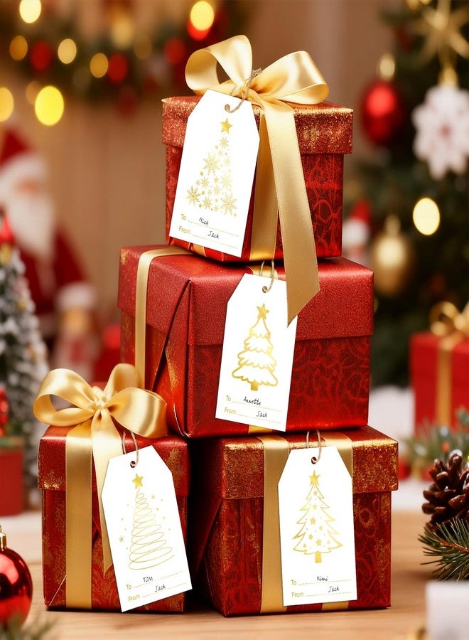 G2PLUS 60Pcs Gold Christmas Gift Tags - 4 Styles Christmas Name Tags, Xmas Tree Holiday Paper Gift Tags with String for DIY Crafts, Party Favors, Gift Exchange, Stocking Stuffers - Image 4